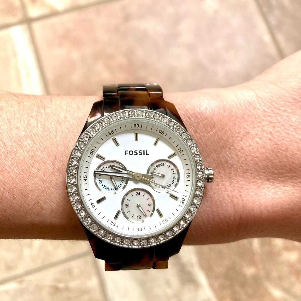 Fossil womens watch with tortoise shell band